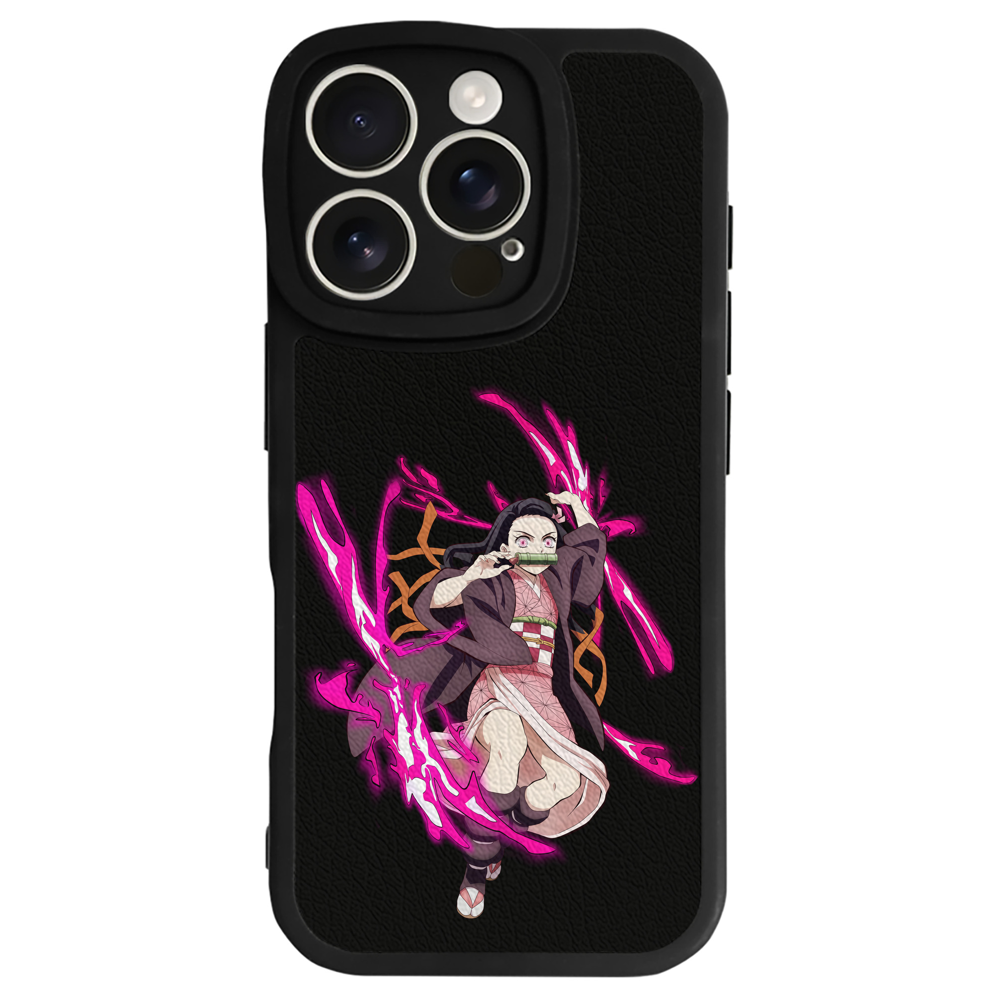 （画像用） 鬼滅の刃（きめつのやいば）竈門 禰󠄀豆子／かまど ねずこ Kamado Nezuko 【iPhone 16シリーズ対応】シリコンスマホケース（レザー調） 材質：シリコン